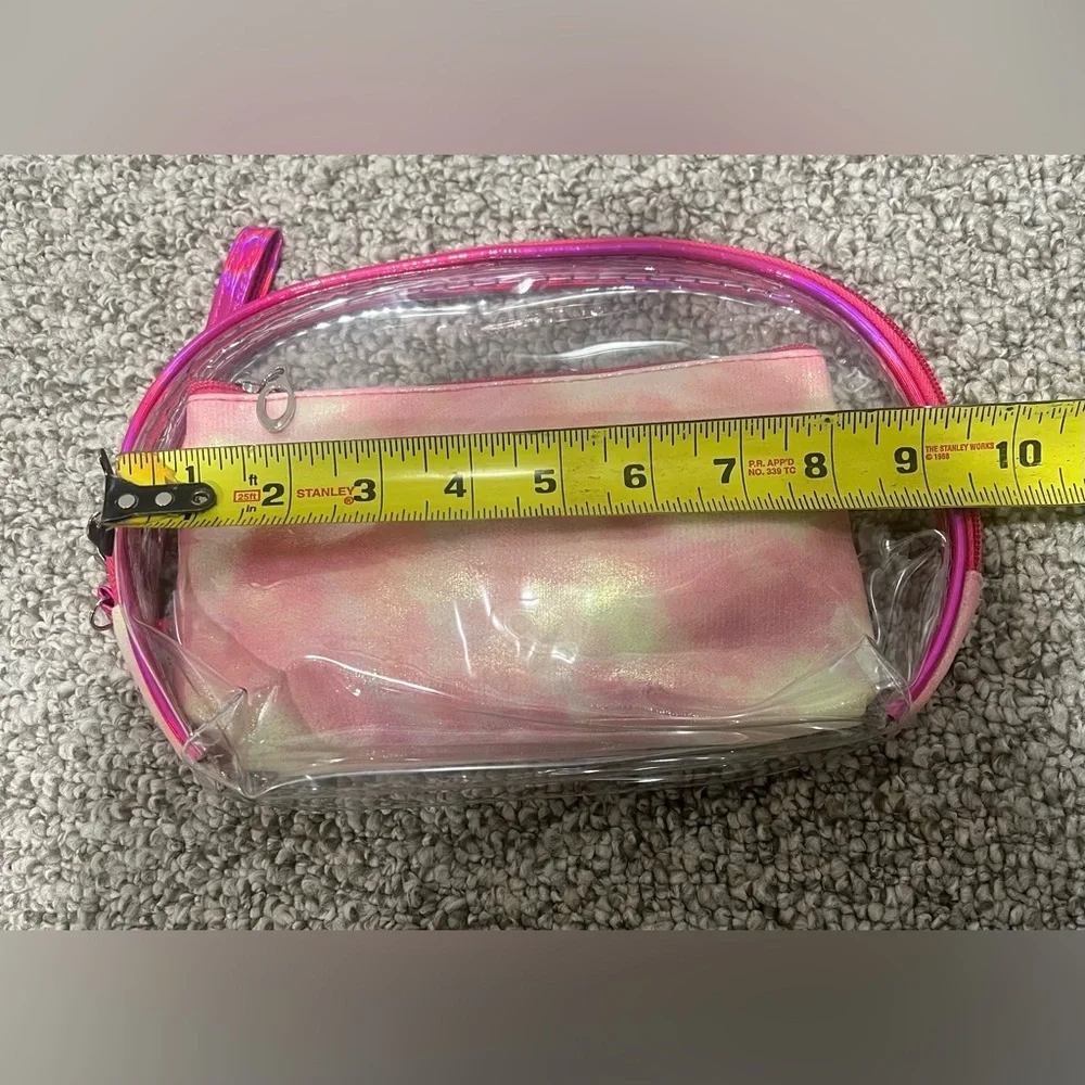 Pink Clear Makeup Bag Set Cosmetic Travel Pouch Glitter Eyes Design 2pc